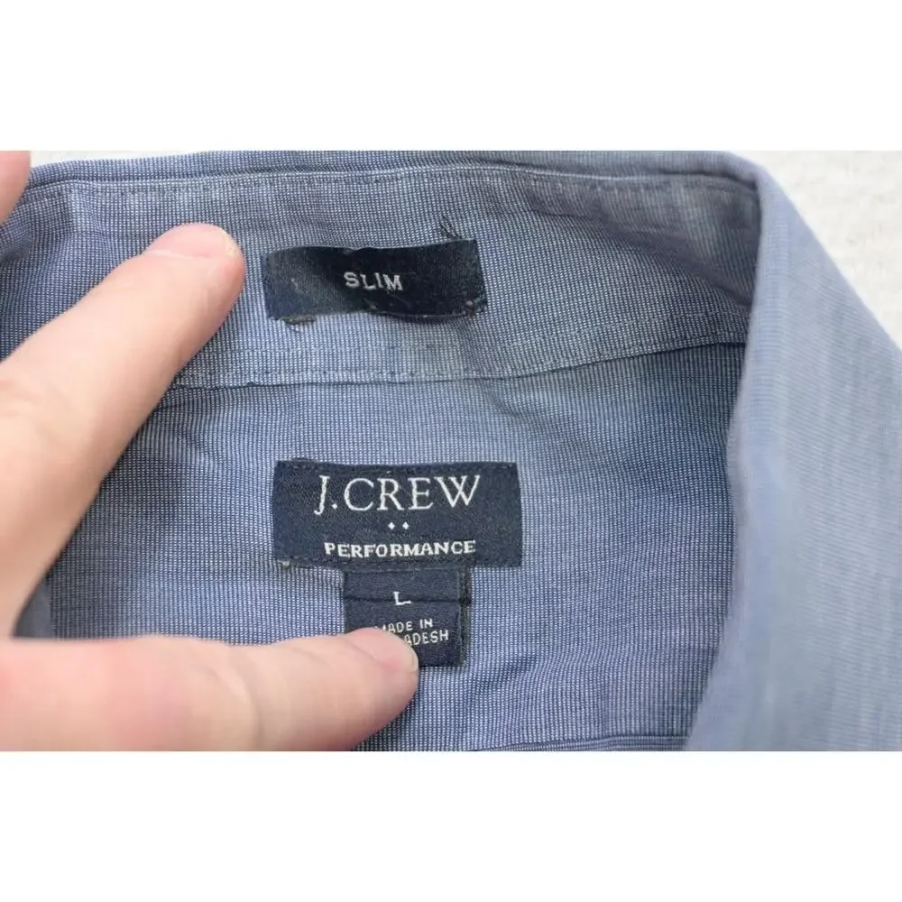 J Crew Dress Shirt Slim‎ Chambray Blue Performance Long Sleeve Mens Size Large
